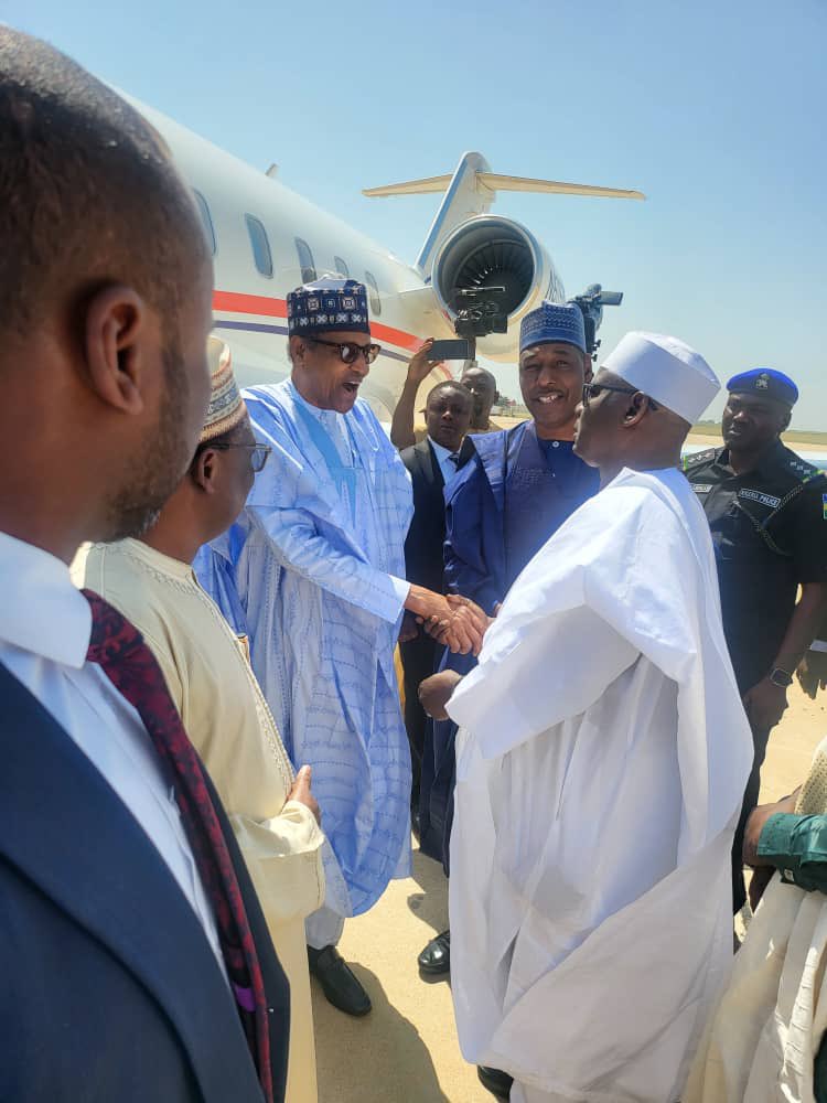 Ex-President Buhari in Maiduguri Commisserates with flood victims.