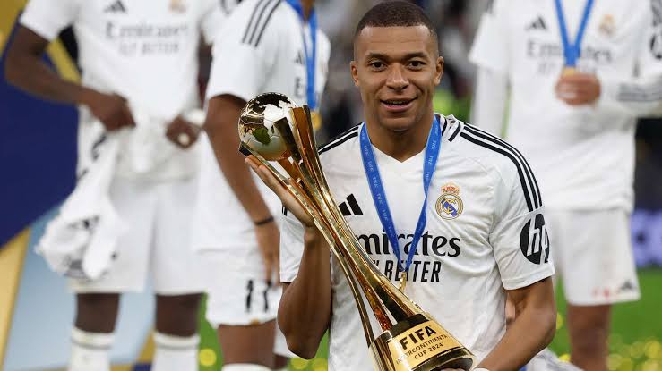 Kylian Mbappe Celebrates Second Title with Real Madrid at Lusail Stadium